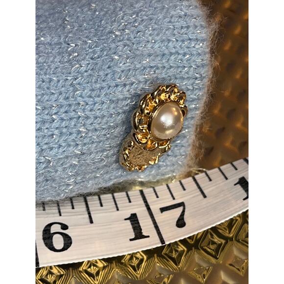 Textured Cardigan Sweater Gold Pearl Buttons Size L (320) - Picture 10 of 10